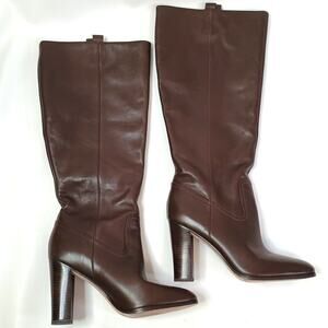 Veronica Beard Vesper Wide Calf Leather Knee High Boots in Espresso Sz 9